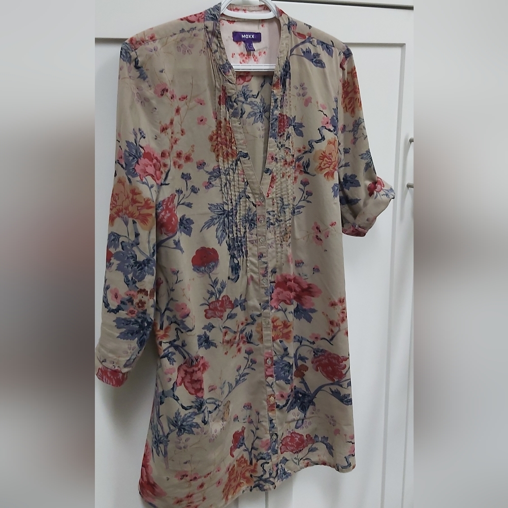 Mexx Tan Button Down Blouse with Mandarin Collar